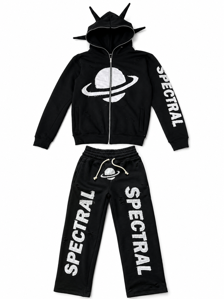 SPECTRAL "Alien" Full Distressed Double Waisted Full Zip Tracksuit