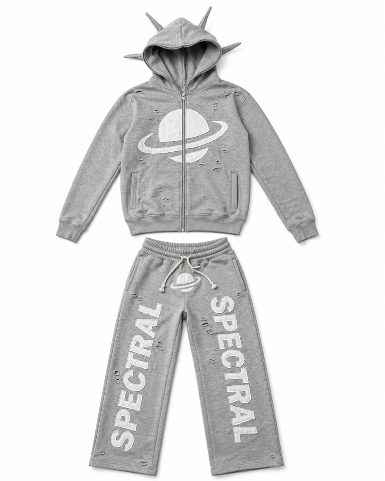SPECTRAL "Alien" Full Distressed Double Waisted Full Zip Tracksuit