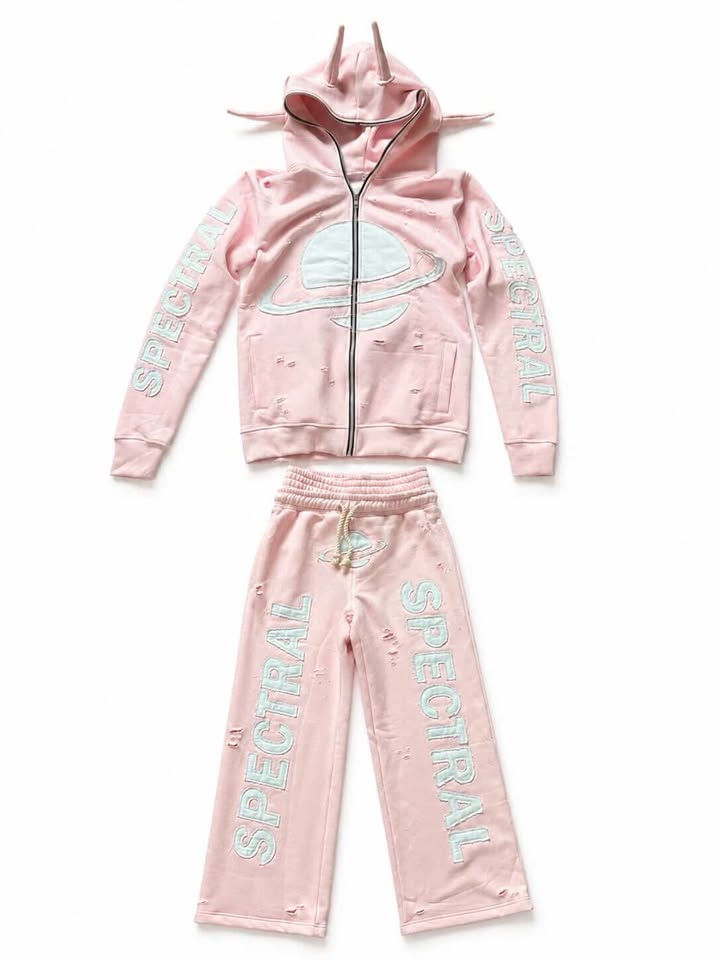SPECTRAL "Alien" Full Distressed Double Waisted Full Zip Tracksuit